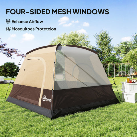 Beige and brown outsunny dome tent with mesh windows ensure airflow and mosquito protection for 3-4 people camping