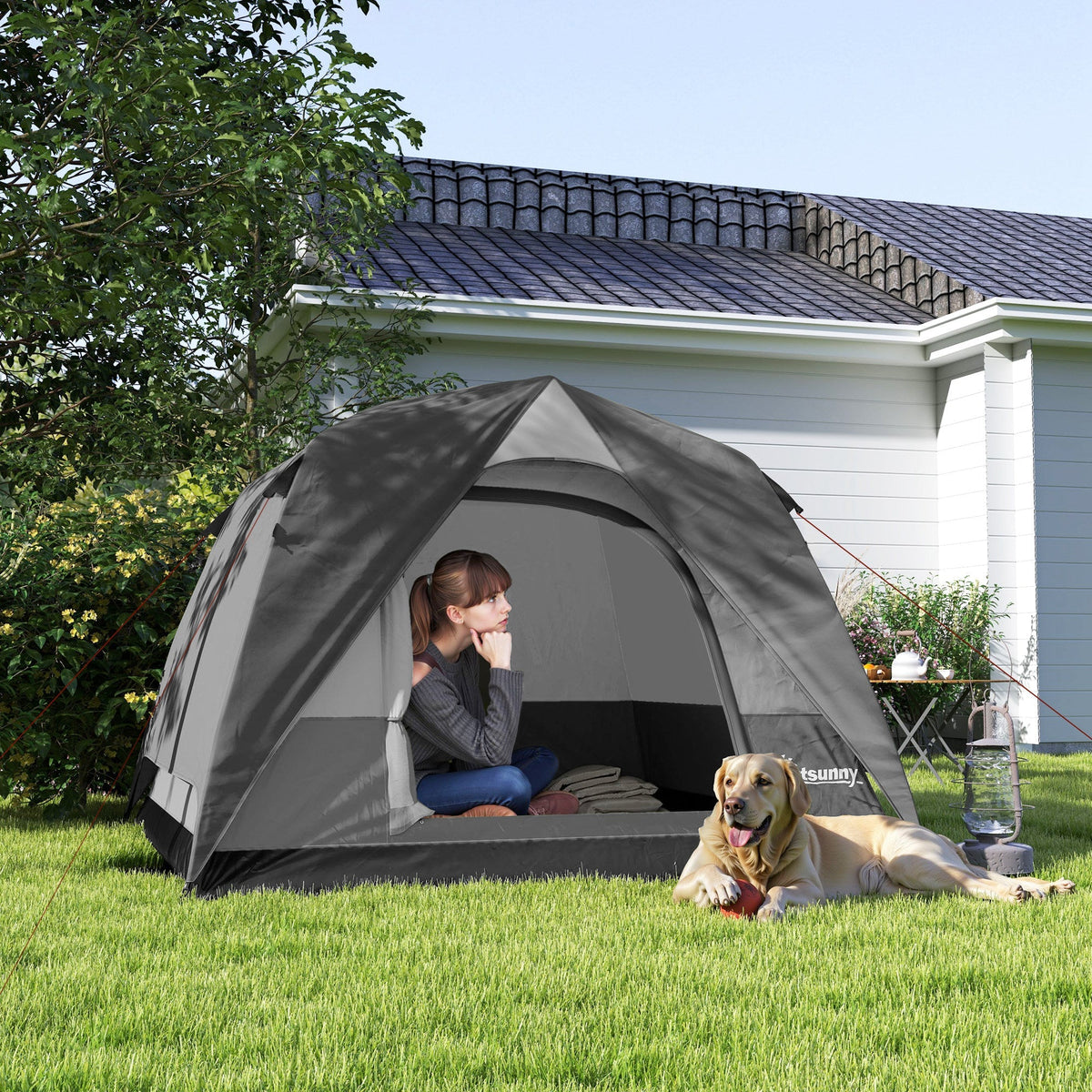 Gray dome tent by tsunny with mesh windows and sewn-in groundsheet for easy setup camping use