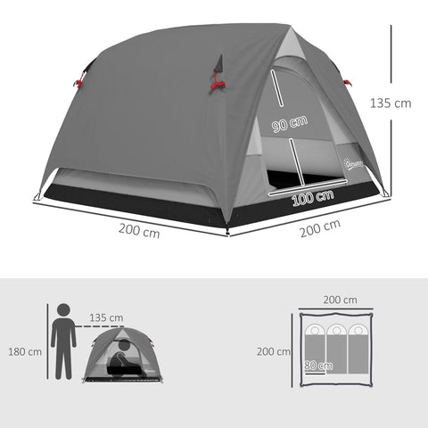 Gray and black outsunny dome tent with waterproof fabric and red toggles featuring mesh windows ensure ventilation