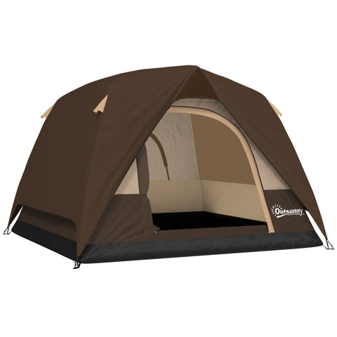 Outsunny dome tent in brown and beige with mesh windows ensure ventilation and a black sewn-in groundsheet floor