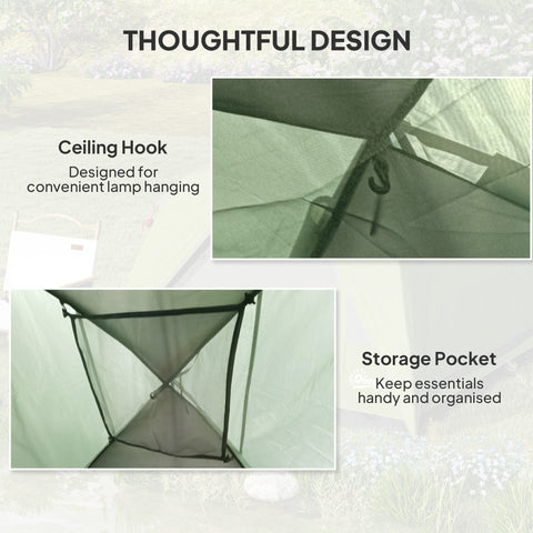 Outsunny olive green dome tent with mesh windows ensure ventilation, ceiling hook, and storage pocket for camping