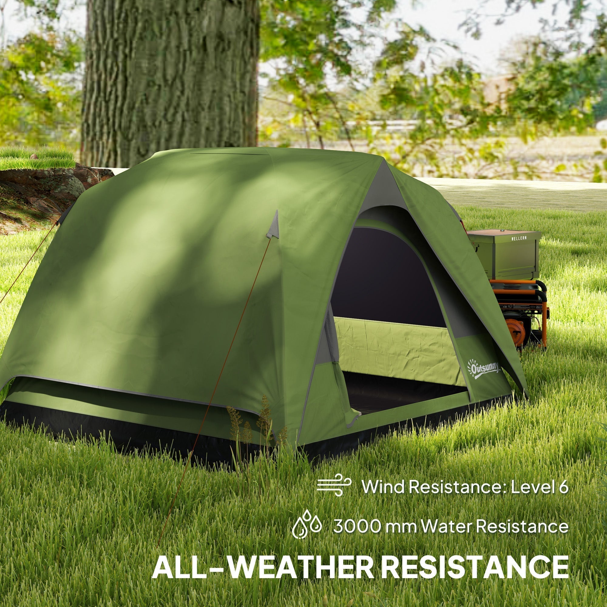 Outsunny dome tent in olive green with mesh windows ensure ventilation and waterproof sewn-in groundsheet for camping