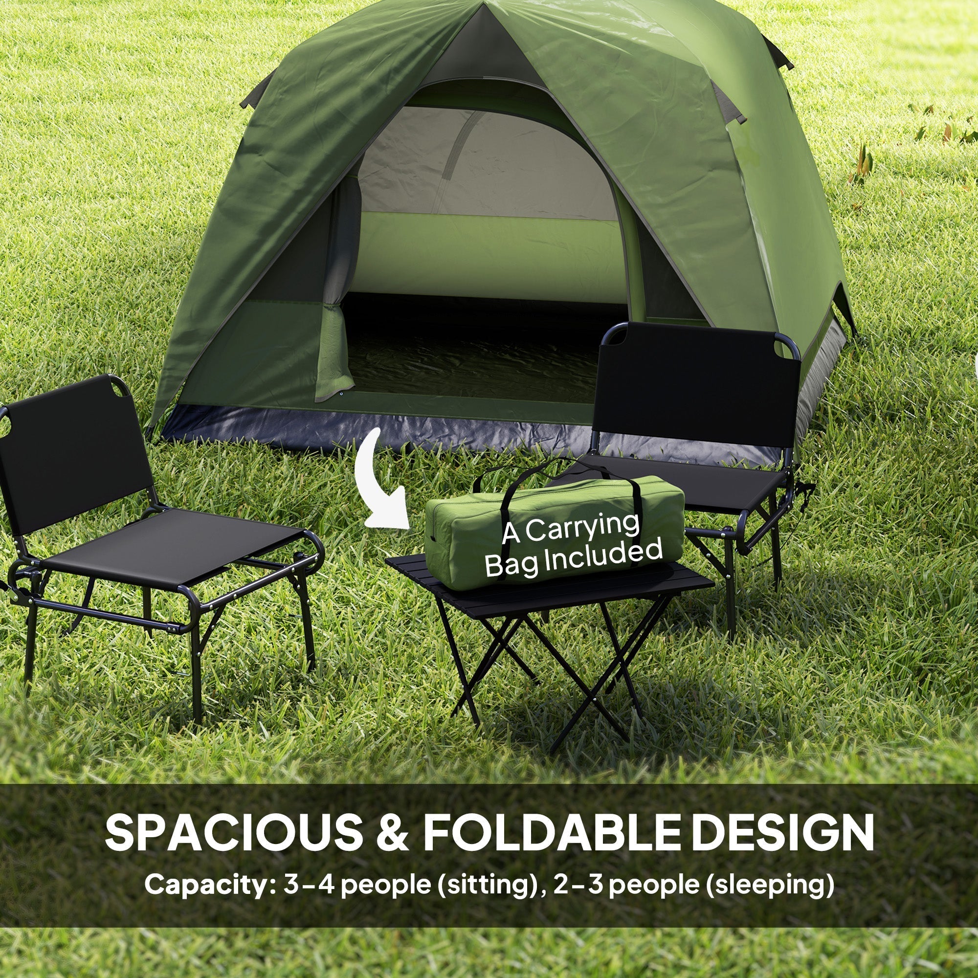 Green outsunny dome tent with mesh windows ensure ventilation foldable design for camping and backpacking use