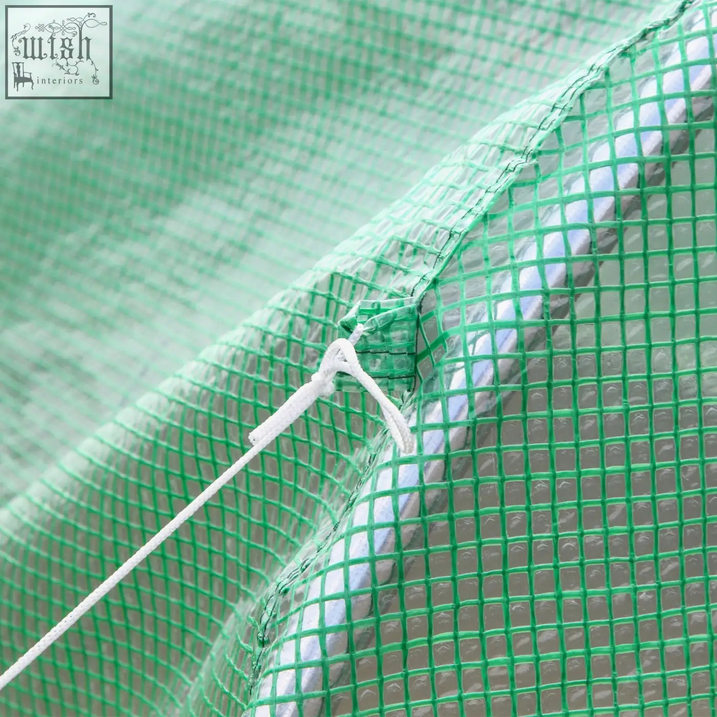 Outsunny green polytunnel greenhouse with steel frame, large roll-up door, white drawstring tie mesh cover