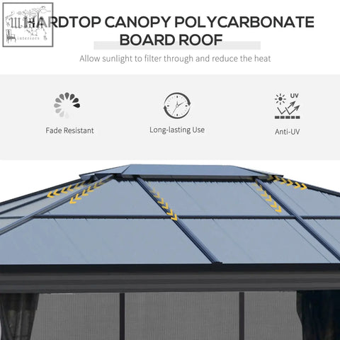 Outsunny garden gazebo with hardtop roof in dark grey polycarbonate and reinforced aluminium frame for patio use