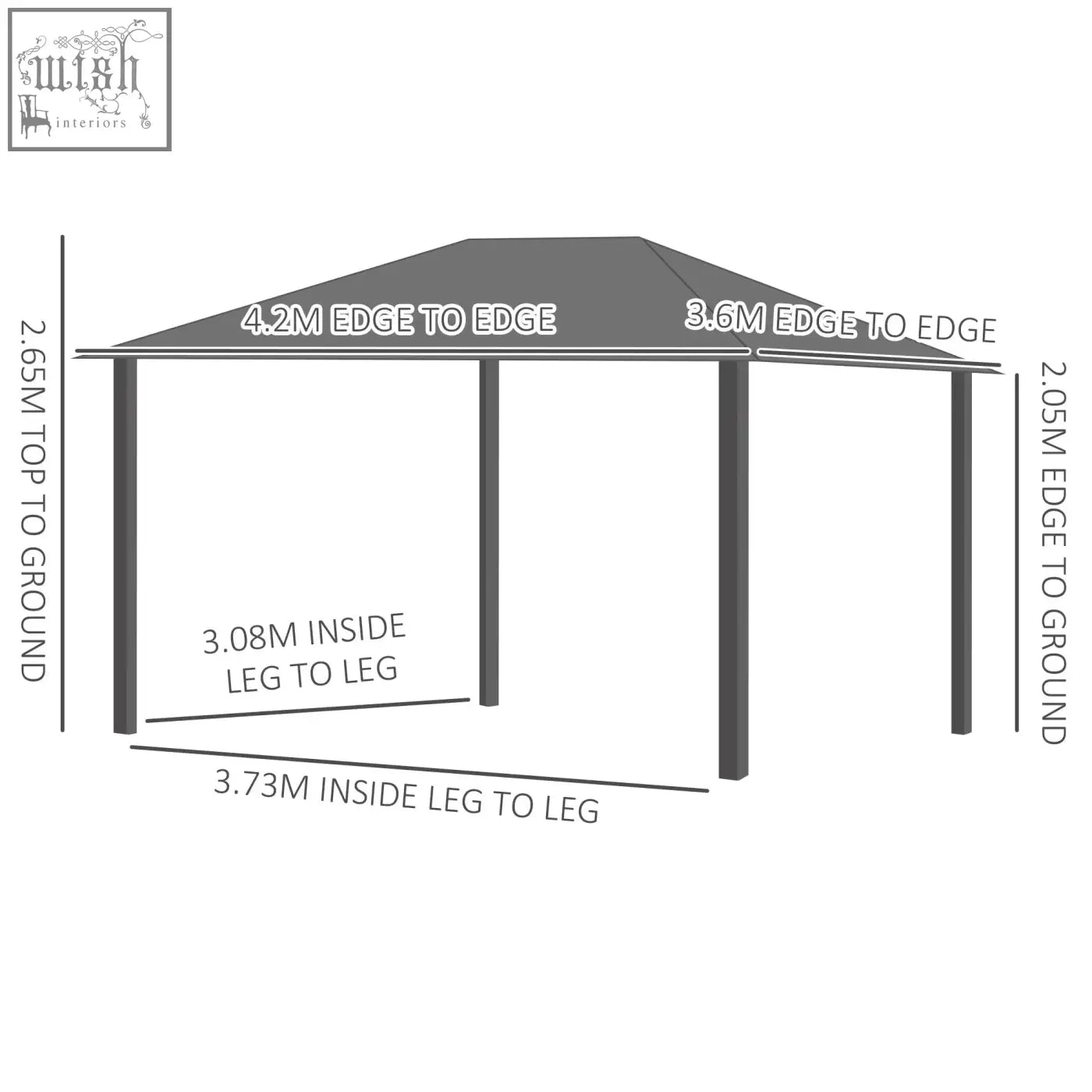 Gray metal garden gazebo with hardtop roof and aluminium frame for patio or deck outdoor use