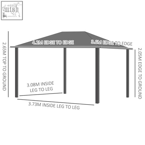 Gray metal garden gazebo with hardtop roof and aluminium frame for patio or deck outdoor use