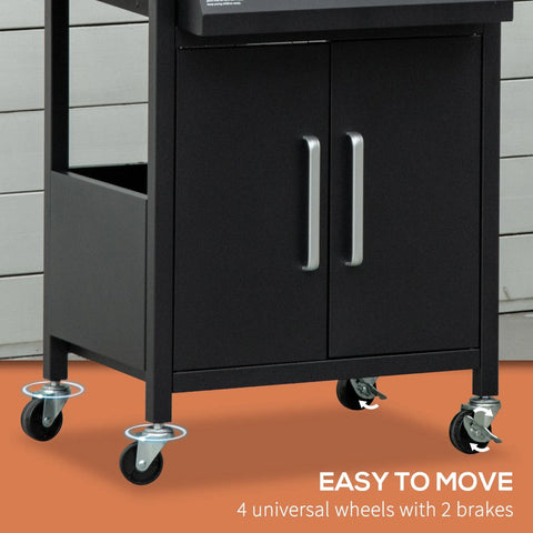 Black metal cart with silver handles and brake wheels for outsunny gas bbq trolley with warming rack and piezo ignition