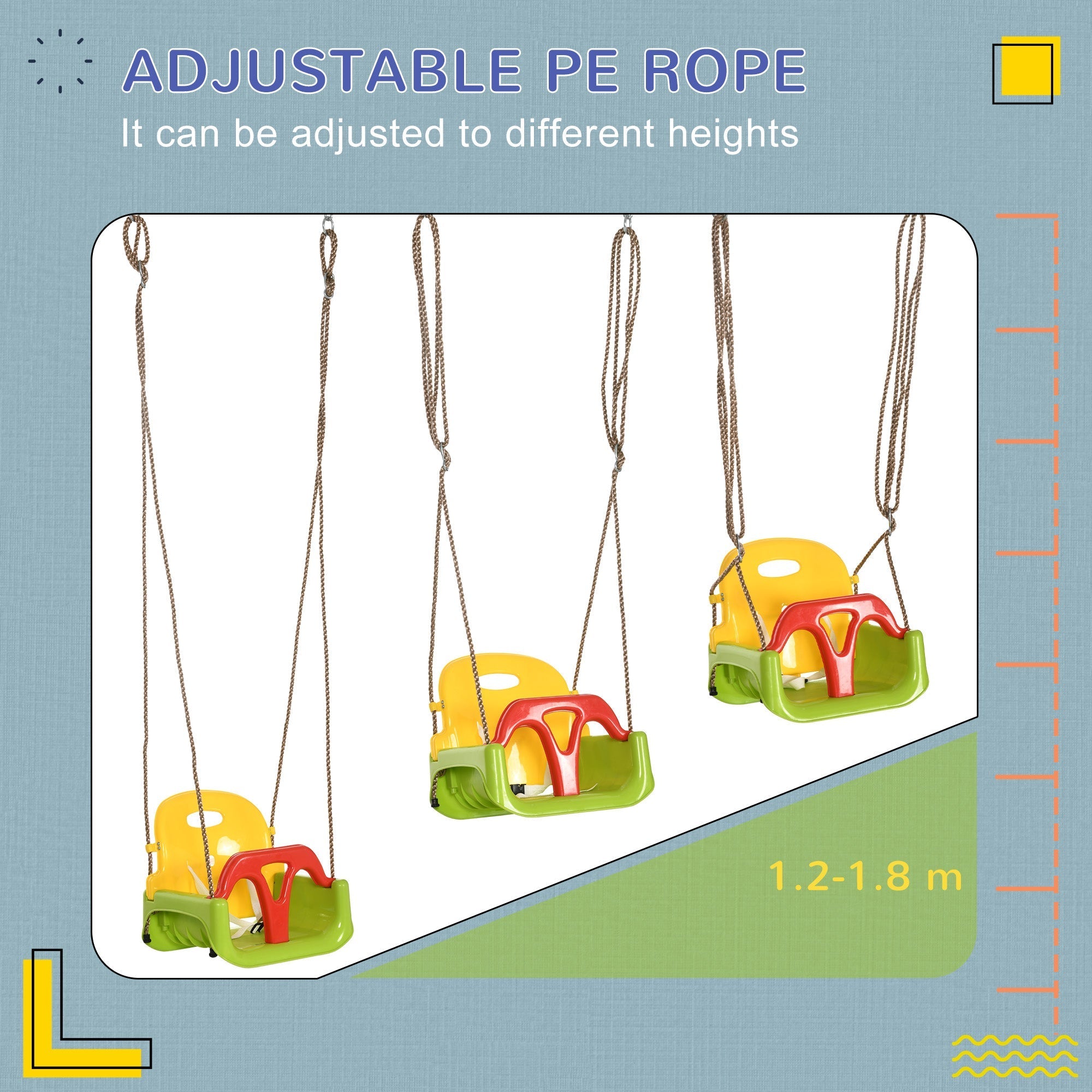Outsunny 3 in 1 Detachable Kids Swing Seat with Safety Belt, Adjustable Rope for Indoor, Outdoor, Playground, Garden, Green