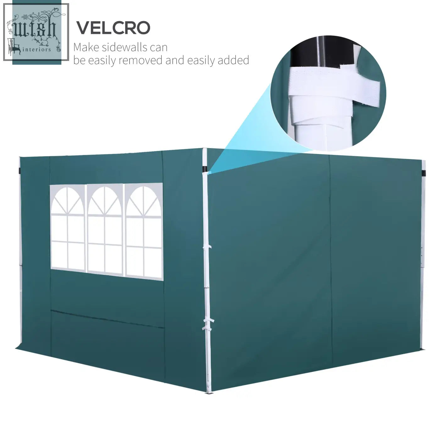 Teal green oxford cloth gazebo replaceable sidewall with white arched window panels and velcro attachments for outsunny 3 meters gazebo