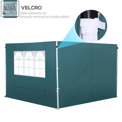 Teal green oxford cloth gazebo replaceable sidewall with white arched window panels and velcro attachments for outsunny 3 meters gazebo