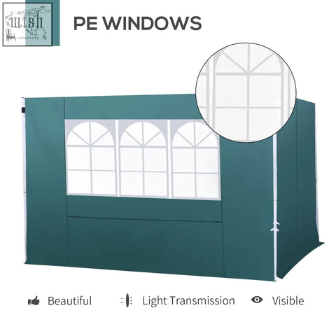 Teal gazebo replaceable side panels with arched white-framed oxford cloth windows for dark green 3 meter gazebo wall