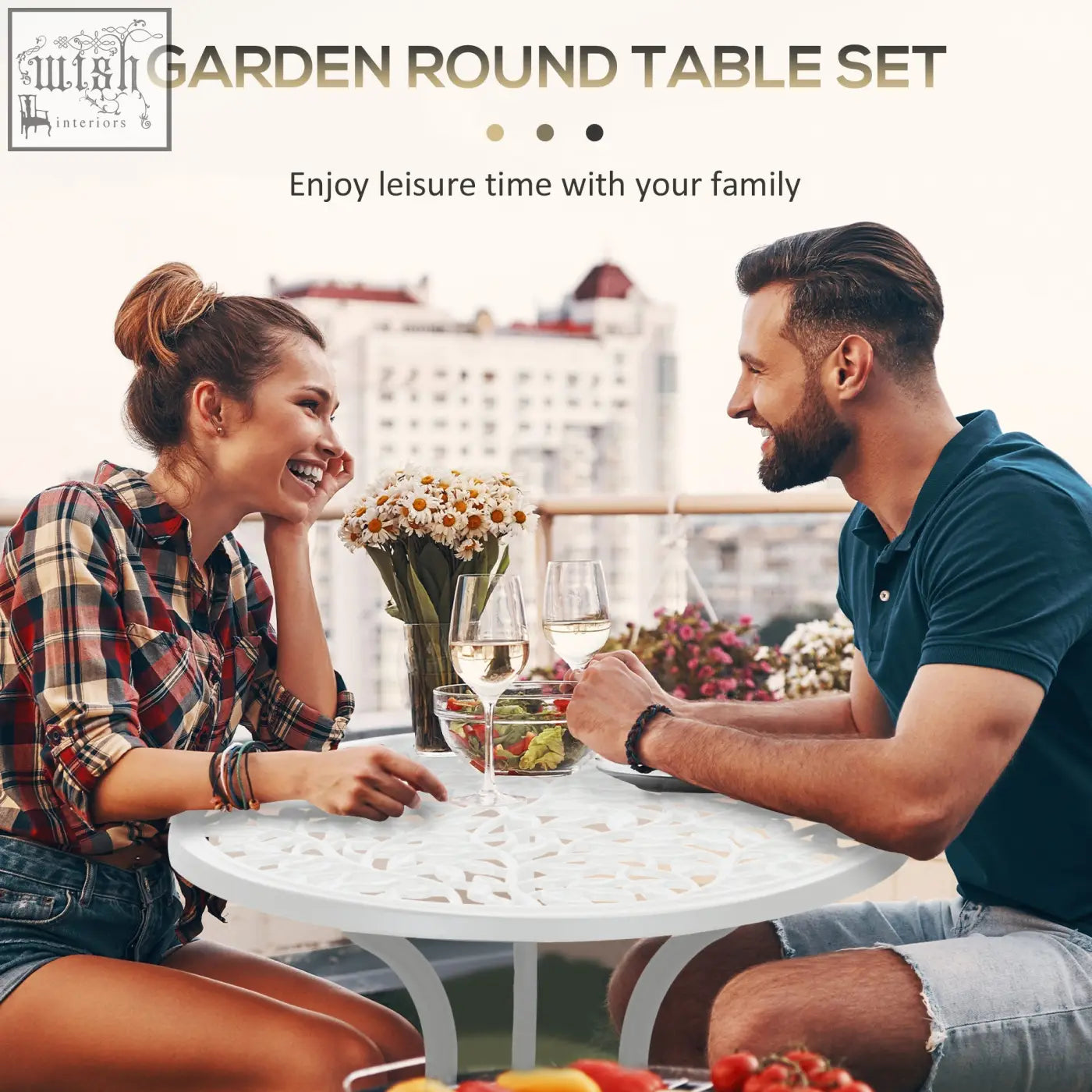 White outsunny aluminium bistro set with two chairs featuring intricate cut-out leaf design for outdoor patio seating