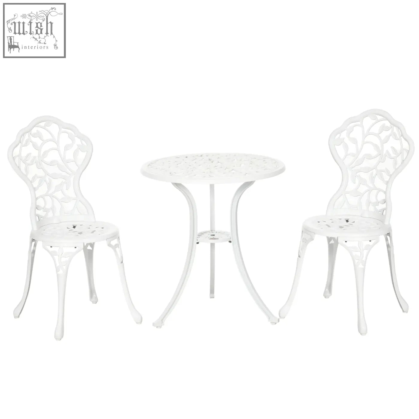 Out sunny 3 pcs aluminium bistro set with two chairs featuring cut-out leaf design in white for outdoor patio use
