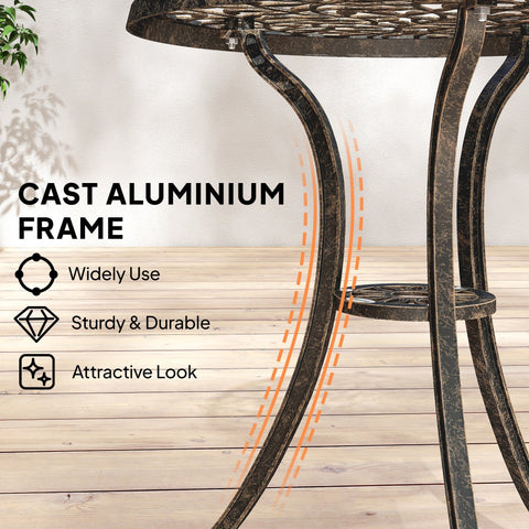 Outsunny cast aluminum bistro set with two chairs features a dark weathered finish and intricate scrollwork design