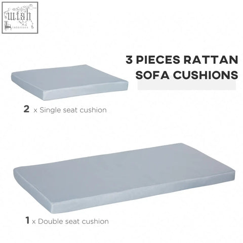 Outsunny 3 pcs outdoor seat cushion set with soft gray rattan fabric including two single seat and one double seat cushions
