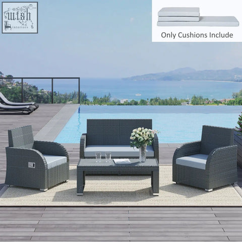 Outsunny 3 pcs outdoor seat cushion set in grey for rattan furniture featuring single seat and double seat cushions