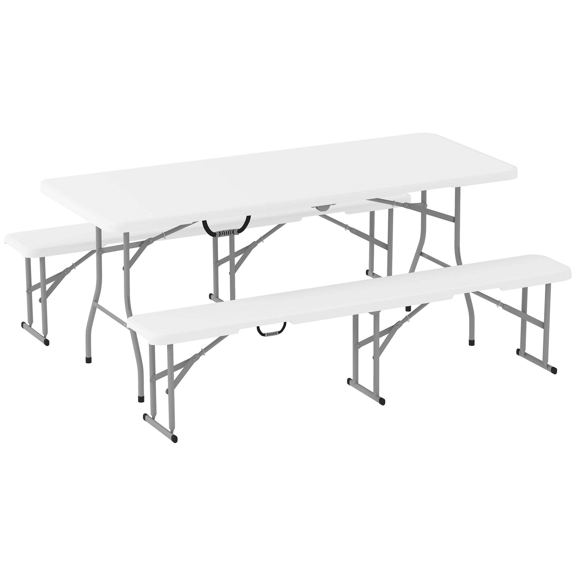 White outsunny three-piece picnic table set with folding handles 180l x 74w hdpe camping table and benches