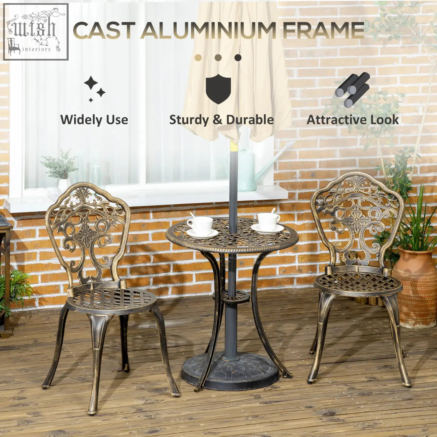 Outsunny 3 piece cast aluminium bistro set with bronze antique coffee table and ornate chairs ideal for patio use