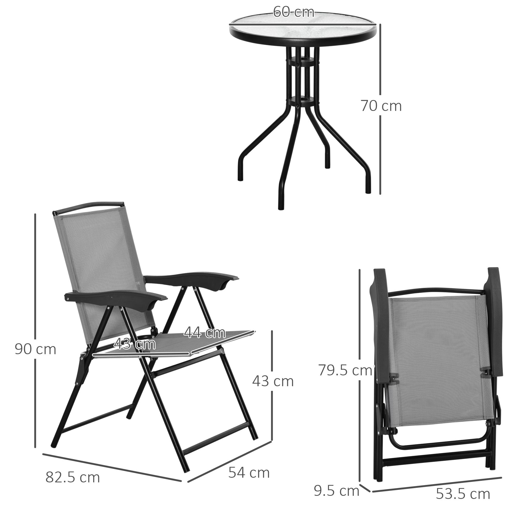 Black metal frame folding chair with gray sling fabric seat and backrest from outsunny furniture set for outdoor use