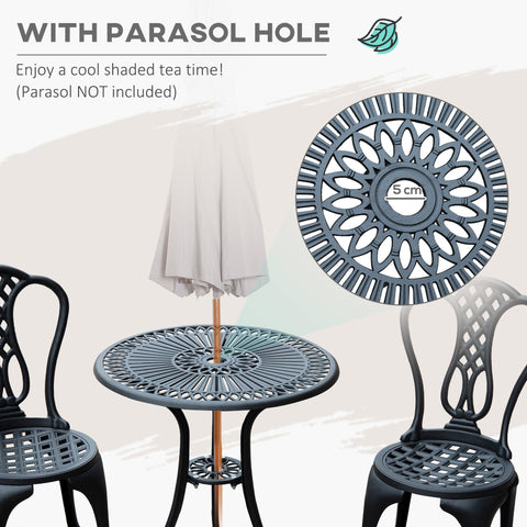 Outsunny 3 Piece Patio Cast Aluminium Bistro Set Garden Outdoor Furniture Table and Chairs Shabby Chic Style