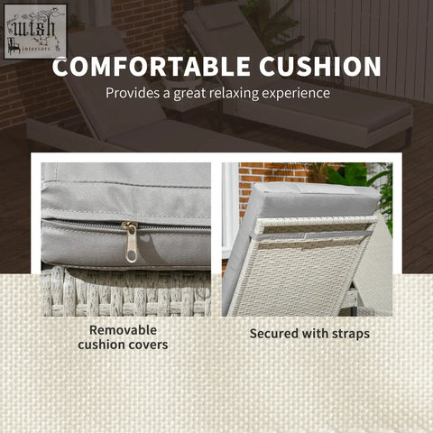 Gray removable cushion with zipper closure for outdoors fits outsunny longline seat cushions on rattan sun lounger set