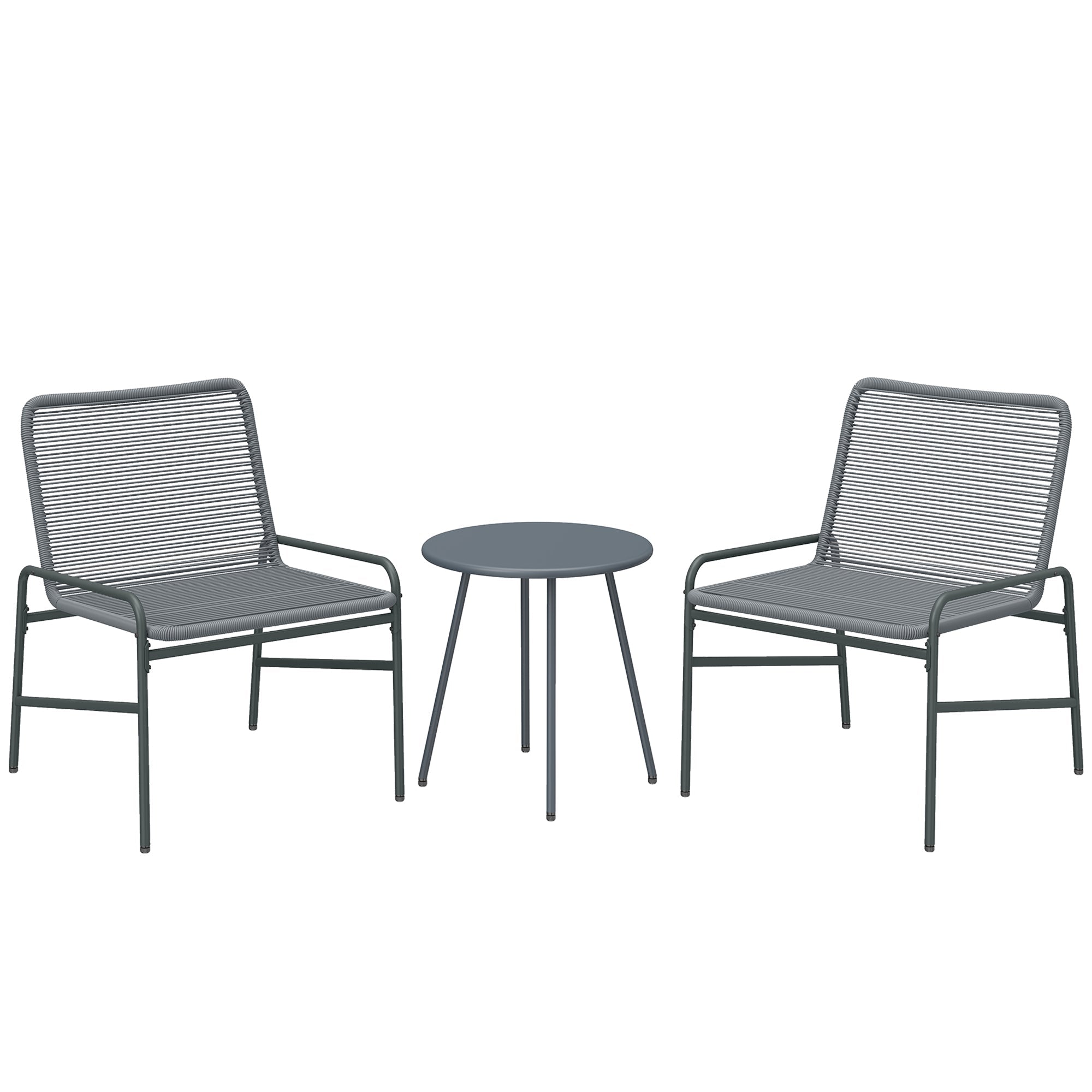 Outsunny dark grey bistro set with comfortable rattan woven rope chairs and matching round table for outdoor patio