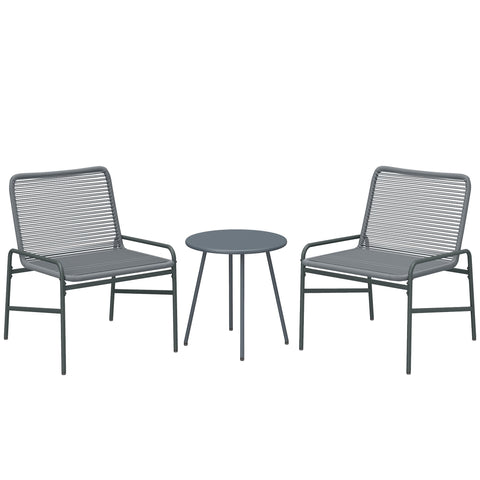 Outsunny dark grey bistro set with comfortable rattan woven rope chairs and matching round table for outdoor patio