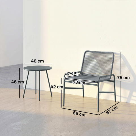 Modern gray woven rope chair with metal frame part of outsunny dark grey comfortable rattan bistro set