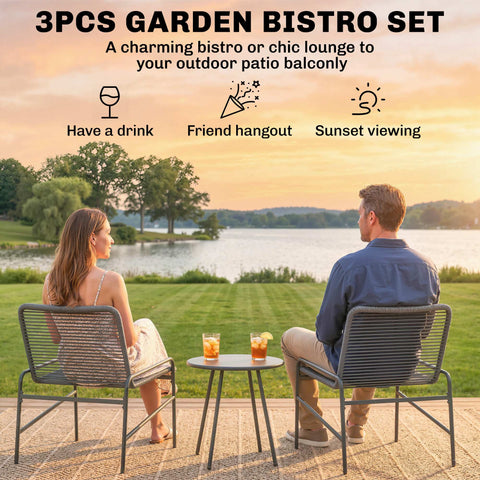Outsonny 3 piece dark grey bistro set with comfortable rattan woven chairs and round coffee table for outdoor use