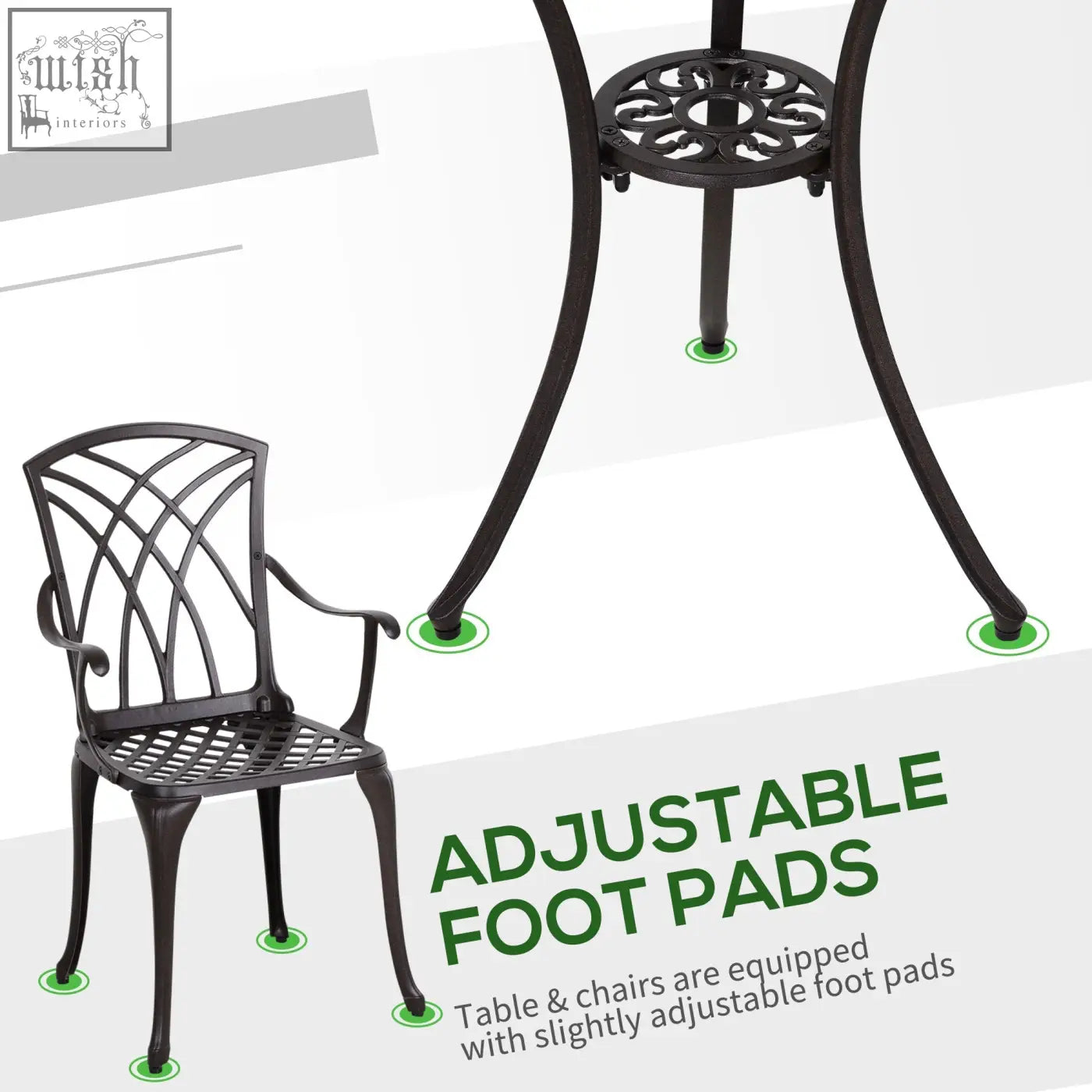 Black wrought iron patio chair with intricate lattice back and armrests in cast aluminium garden furniture set