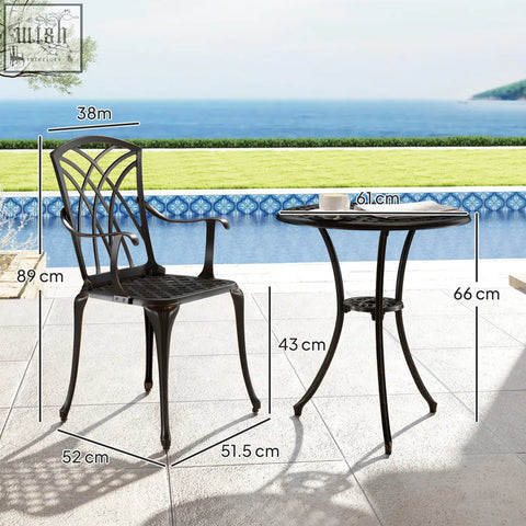 Black wrought iron cast aluminium patio chair with ornate back and armrests from outsunny garden furniture set