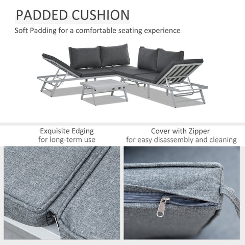 Gray textured fabric cushion with zipper and padding for comfy seating in outsunny garden furniture 3-seater sofa set