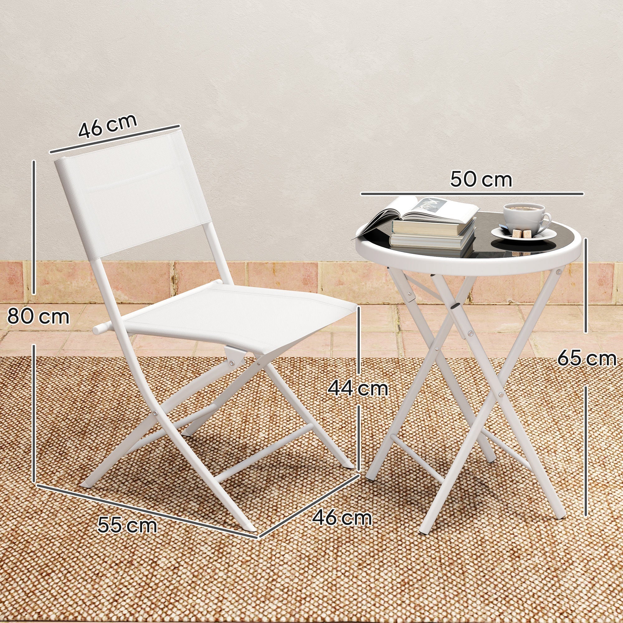 White foldable patio chair with sleek metal frame and padded breathable mesh seat from outsunny outdoor bistro set