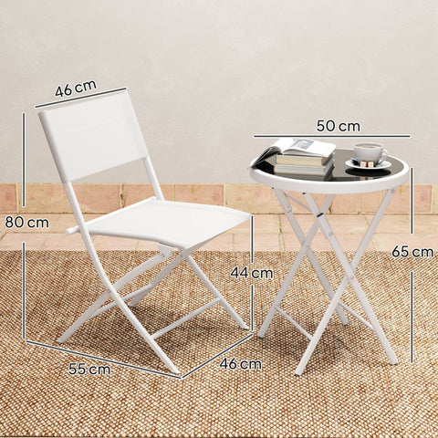 White foldable patio chair with sleek metal frame and padded breathable mesh seat from outsunny outdoor bistro set