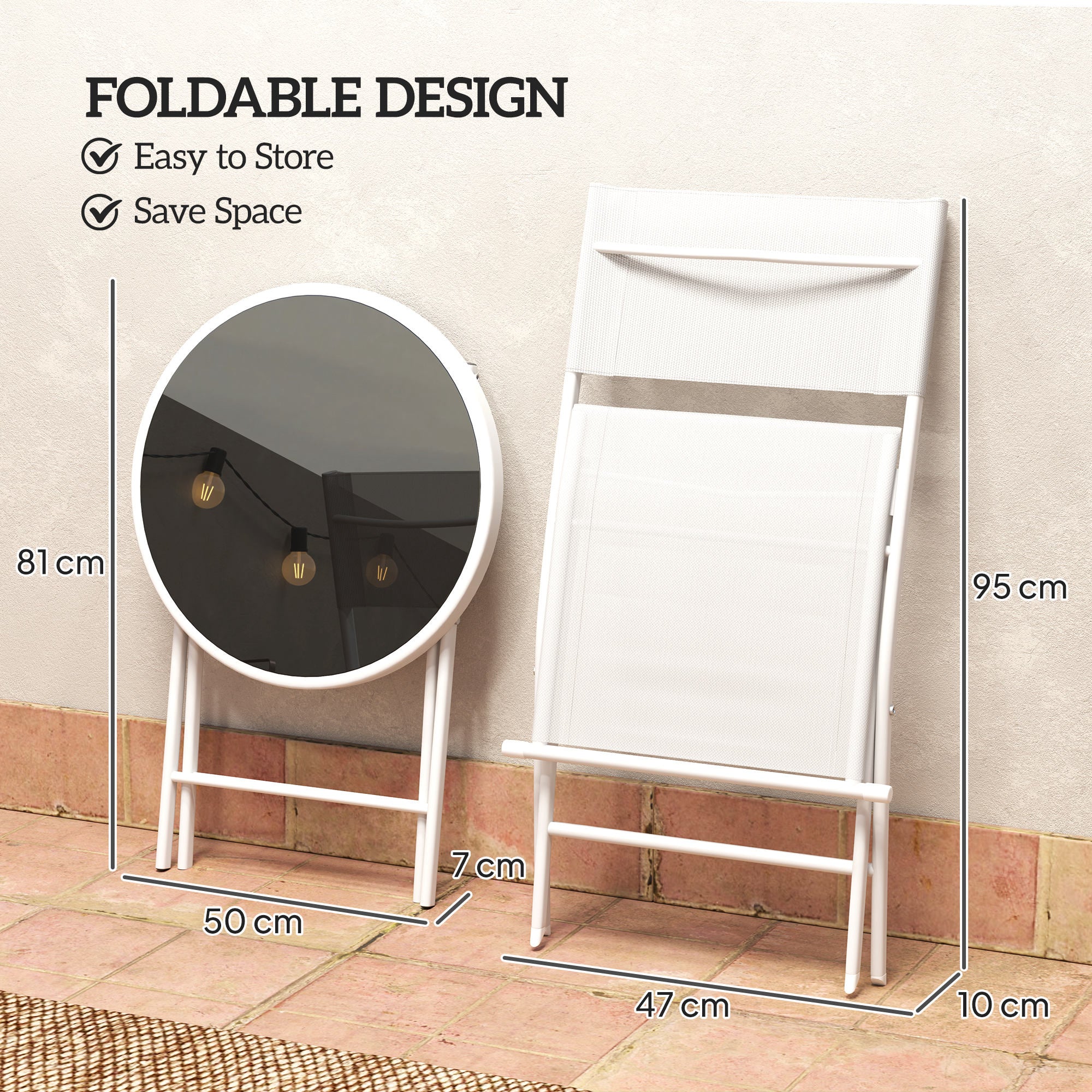 White foldable outdoor chair with breathable mesh seat and metal frame from outsunny outdoor bistro set