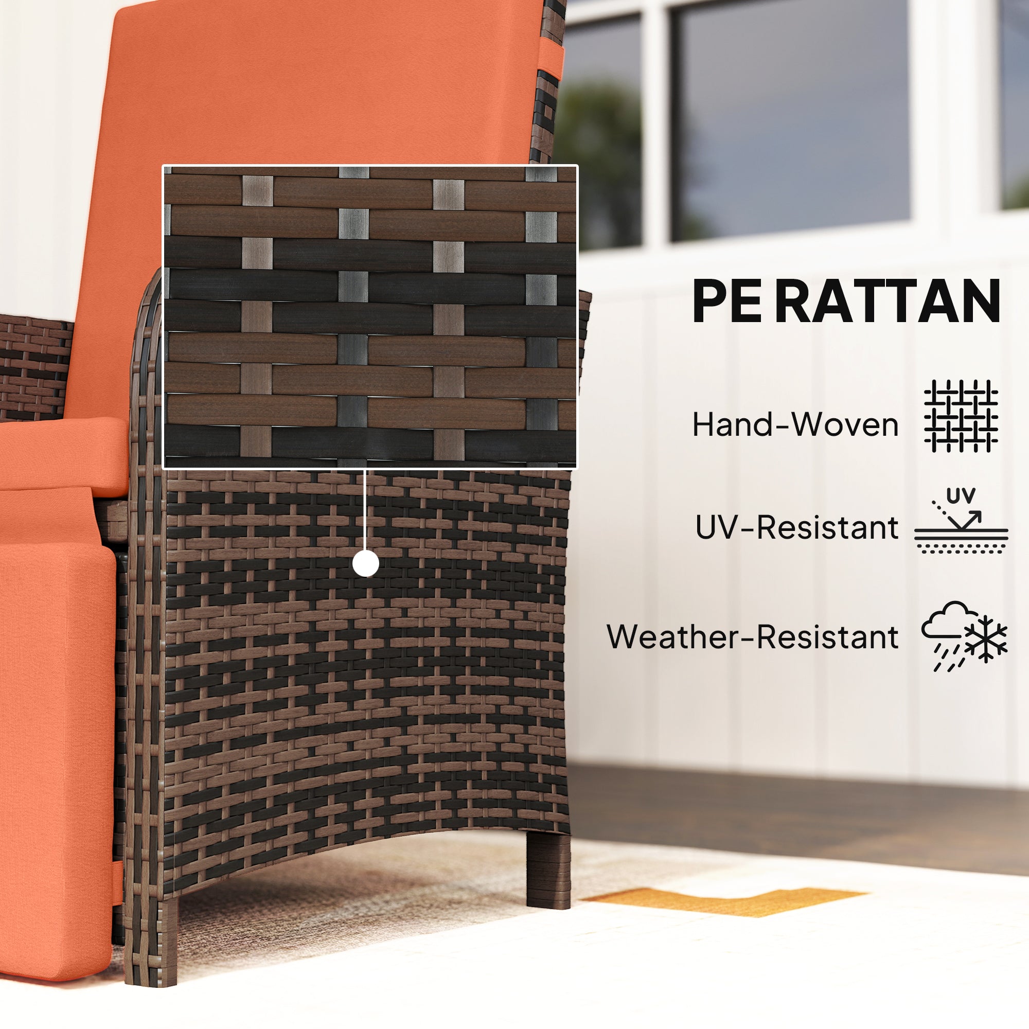 Outsunny brown and black pe rattan bistro set garden chairs with orange cushions and storage function perfect for balconies