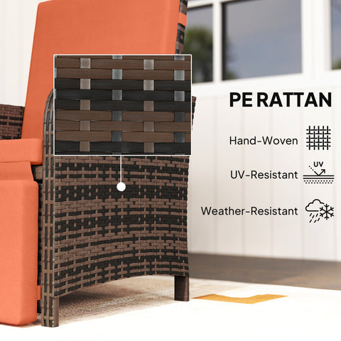 Outsunny brown and black pe rattan bistro set garden chairs with orange cushions and storage function perfect for balconies