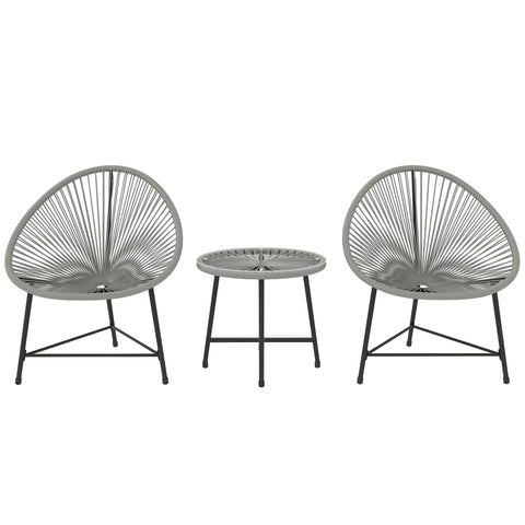 Gray woven rope garden furniture set with acapulco-style oval chairs and tempered glass table top for outdoor use
