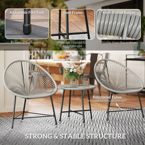 Gray woven rattan outdoor patio chairs with black steel frames in outsunny garden furniture set with tempered glass table