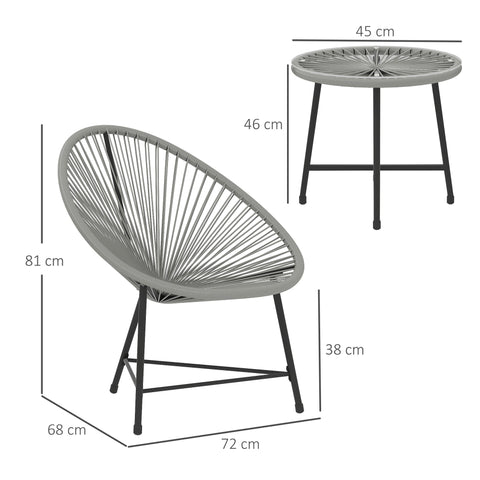 Gray woven rope acme-style chair with black metal legs from outsunny garden furniture set with tempered glass table