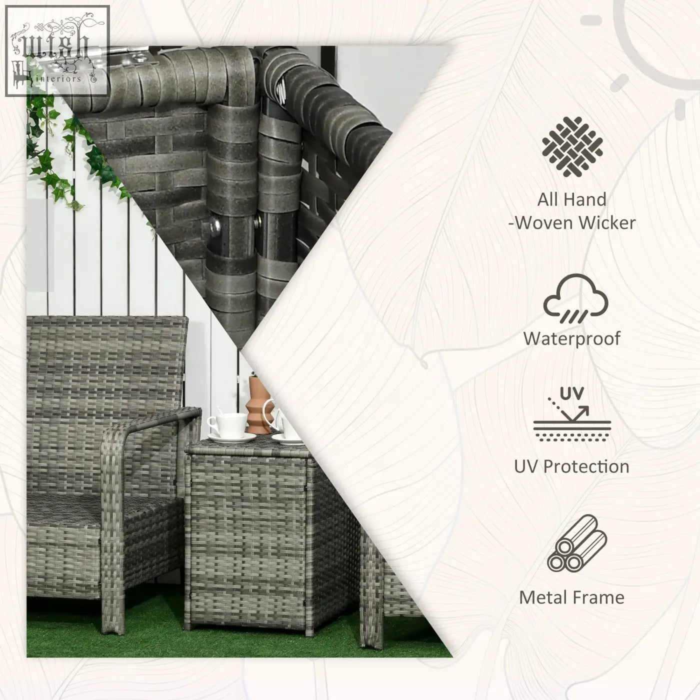 Gray all-hand-woven wicker patio chair with metal frame from outsunny rattan bistro set with storage coffee table