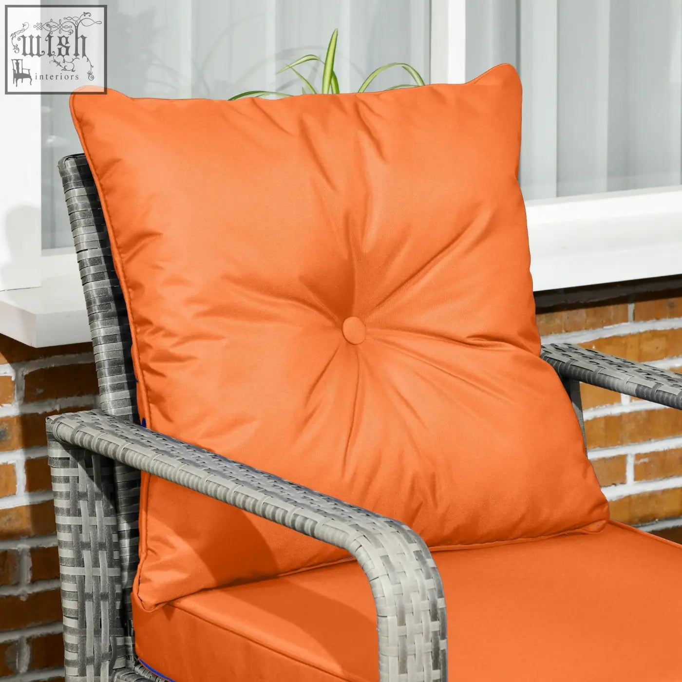 Vibrant orange tufted cushion for outsunny rattan bistro set with storage coffee table and thickened outdoor cushions