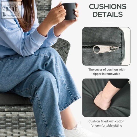 Dark gray fabric cushion with removable zipper cover and cotton filling for outsunny rattan bistro set outdoor use