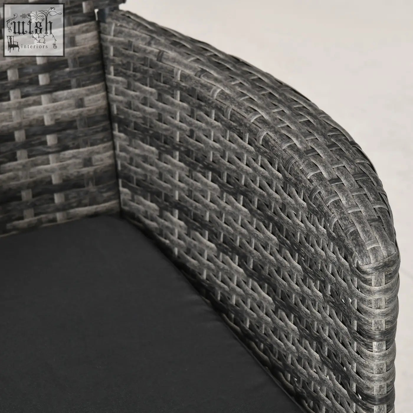 Gray woven wicker outdoor chair with black cushion from outsunny rattan bistro set with coffee table for patio