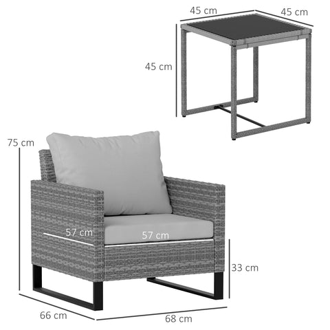 Gray woven wicker armchair with light gray cushions from outsunny rattan bistro set for outdoor patio use