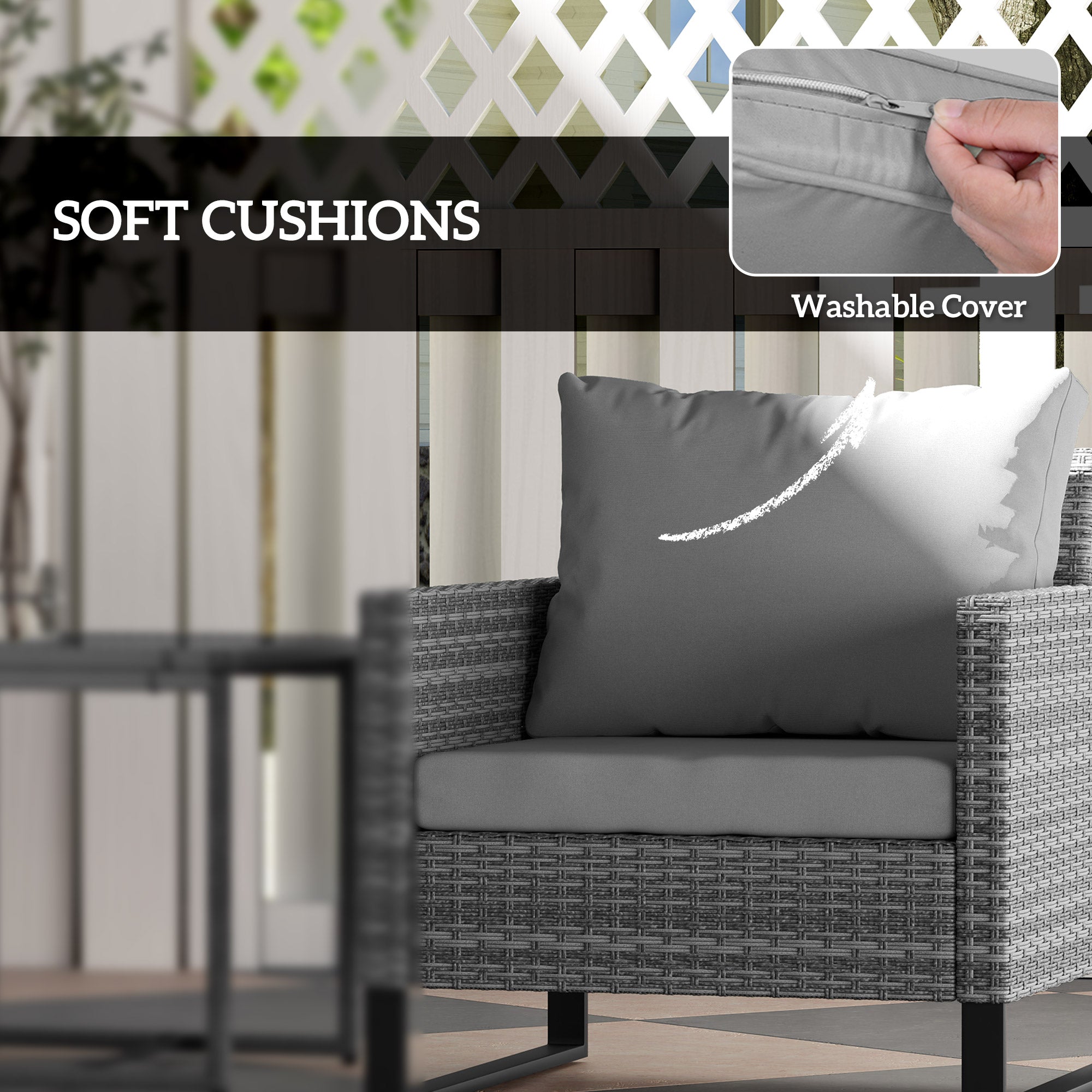 Gray cushion with soft plush filling and washable cover for outsunny rattan bistro set perfect for outdoor patio use