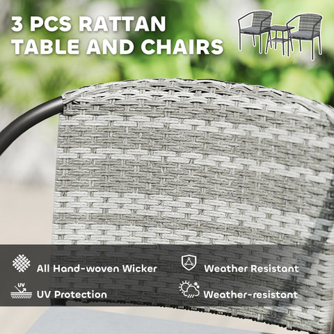 Back view of gray woven rattan bistro set chair with black metal frame from outsunny outdoor patio furniture