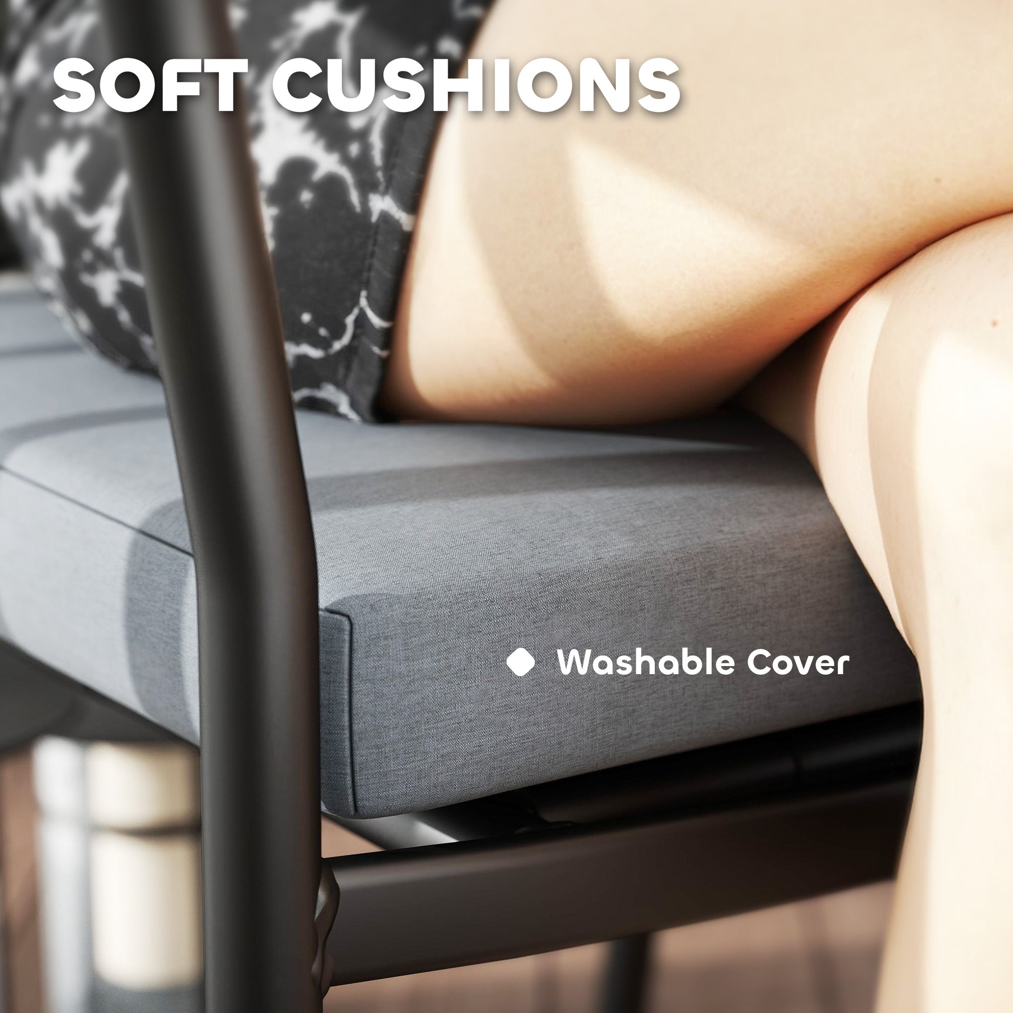 Gray textured fabric cushion with washable cover for outsunny rattan bistro set perfect for outdoor patio use