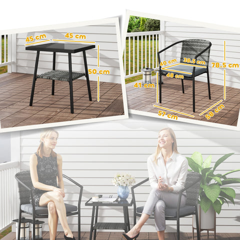 Black wicker patio chair with dark gray cushion and metal frame from outsunny rattan bistro set for outdoor use